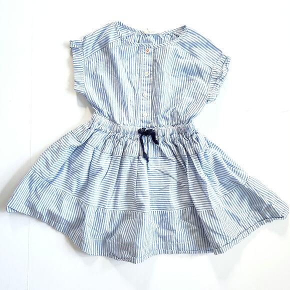 J.Crew Crewcuts Girls Cotton Blue Striped Drawstring Dress Size 4 - Picture 1 of 7